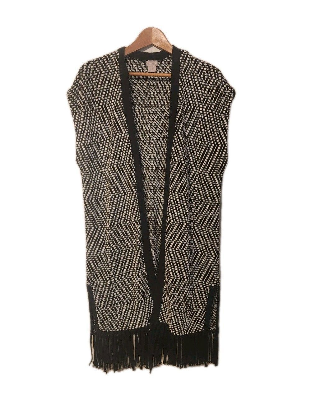 CHICO’S Size 1 Cardigan Sweater Vest Women's Size M Black Long Open Duster